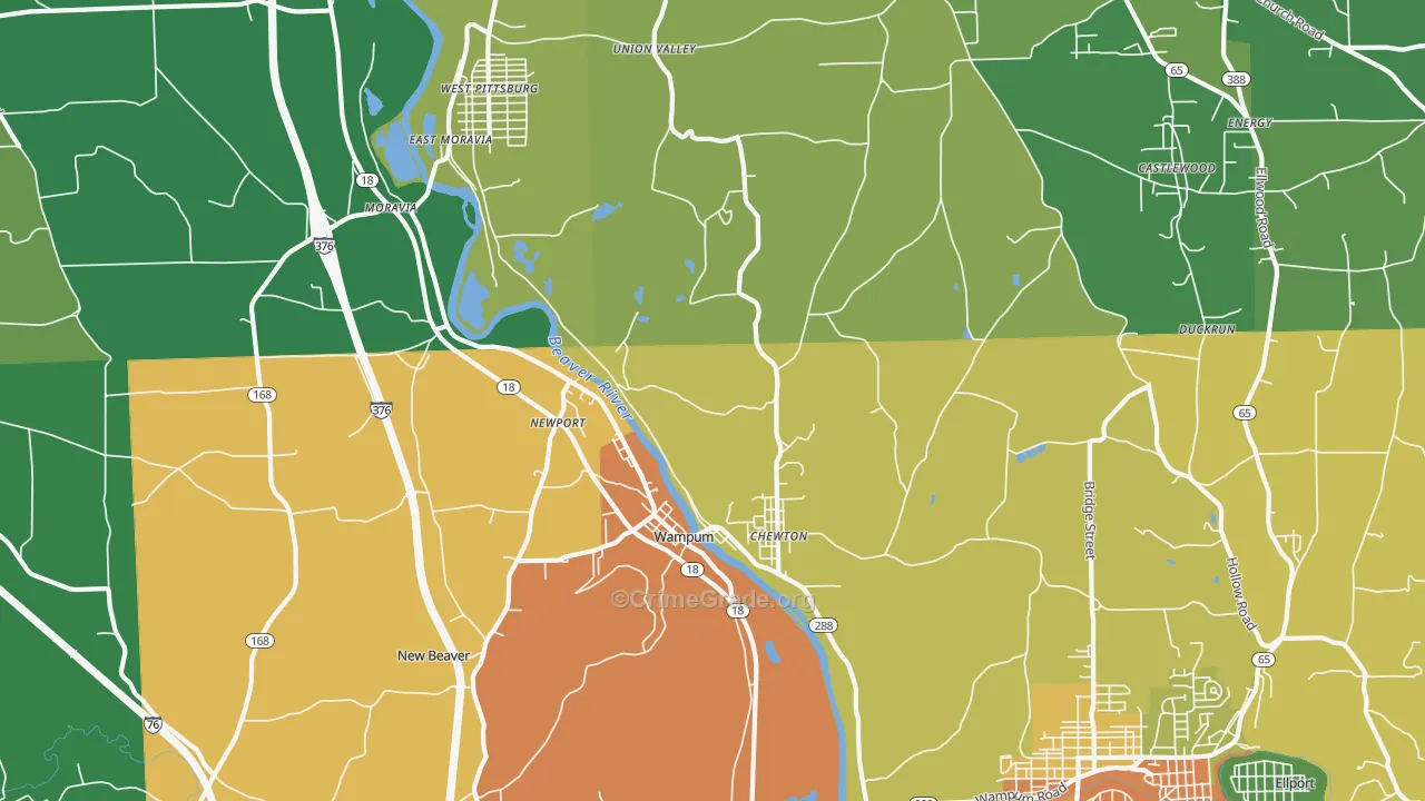 Wampum, PA Map of Vandalism Rates