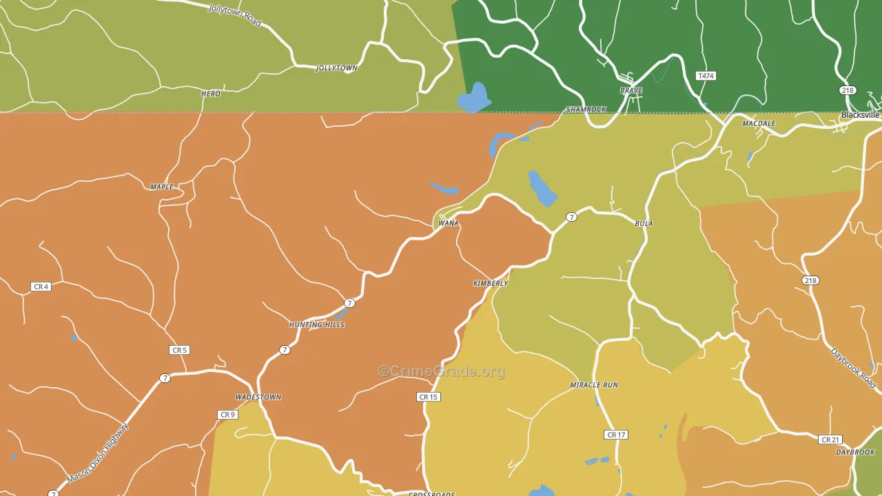 Wana, WV Map of Vandalism Rates