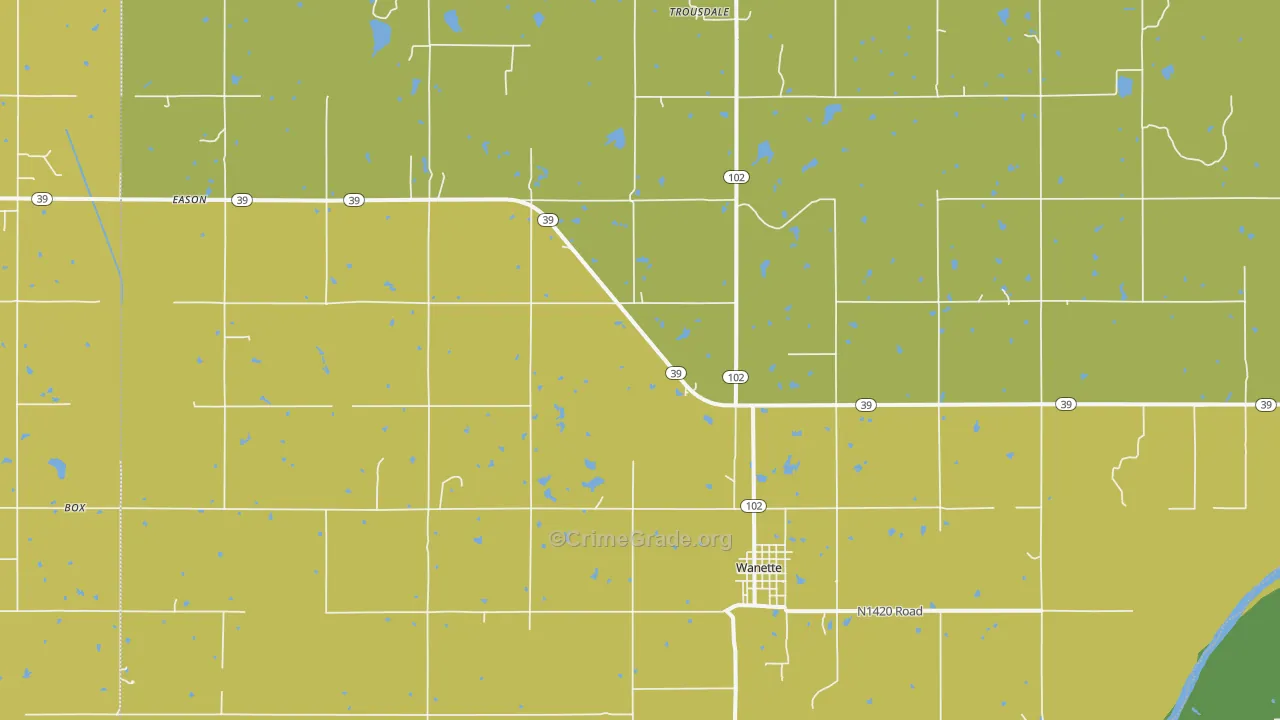Wanette, OK Map of Vandalism Rates