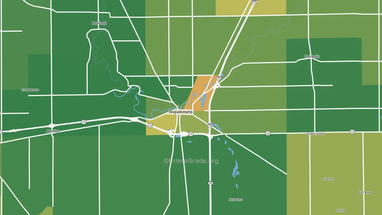 Wapakoneta, OH Map of Vandalism Rates