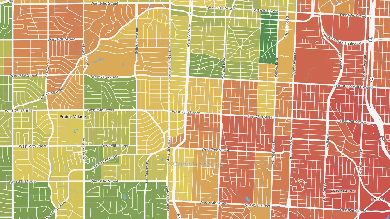 Ward Parkway, Kansas City, MO Map of Vandalism Rates