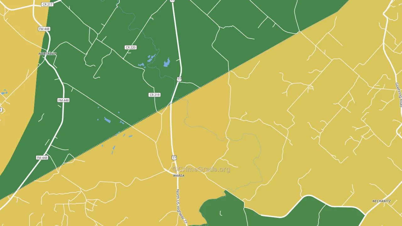 Warda, TX Map of Vandalism Rates