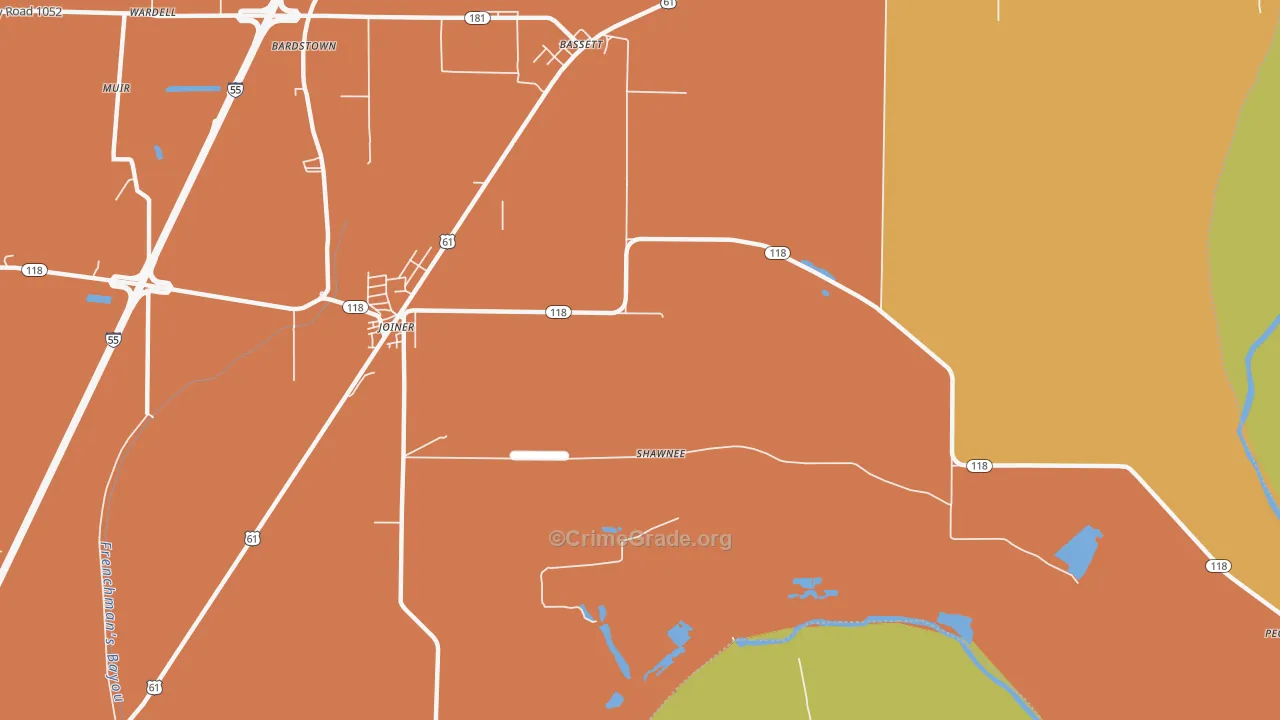 Wardell, AR Map of Vandalism Rates