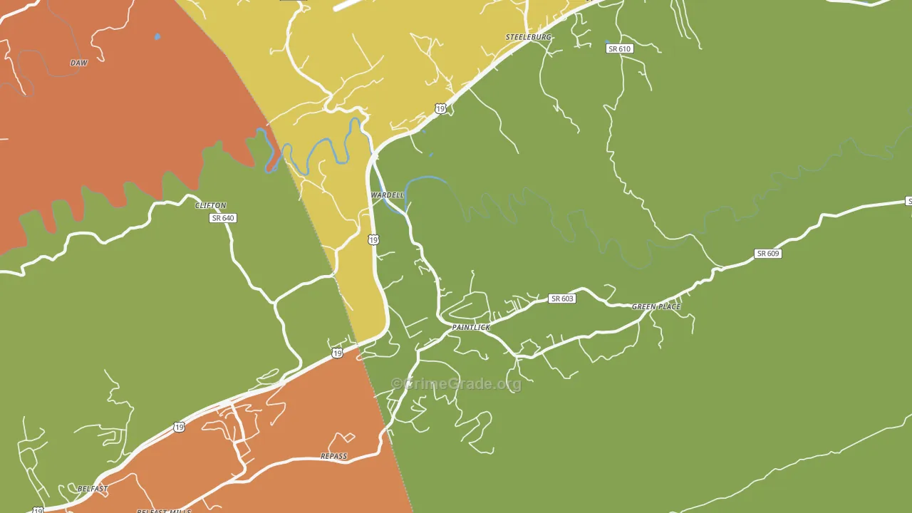 Wardell, VA Map of Vandalism Rates