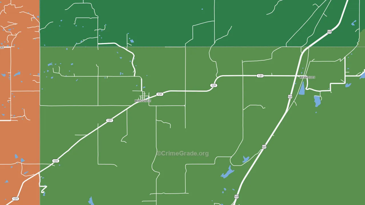 Wardville, OK Map of Vandalism Rates