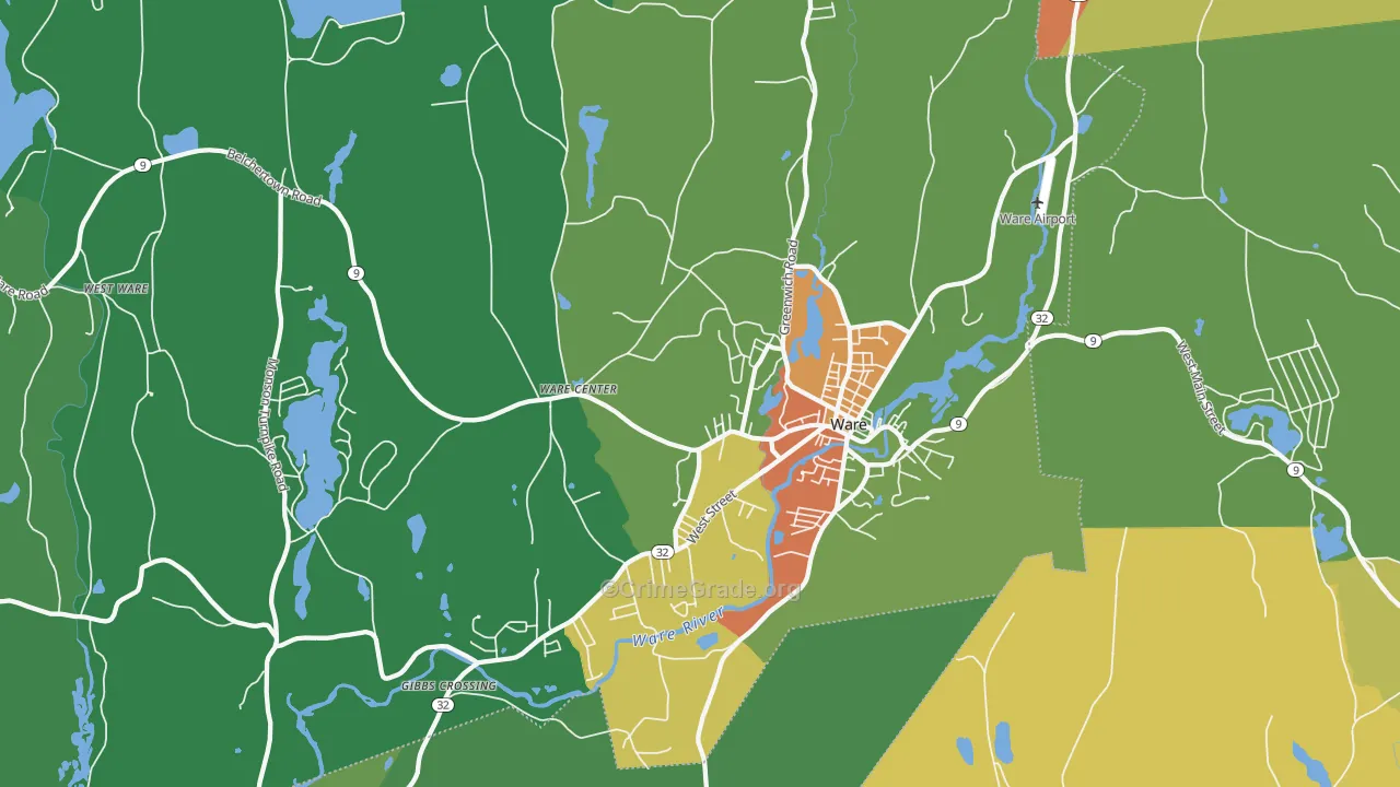 Ware, MA Map of Vandalism Rates