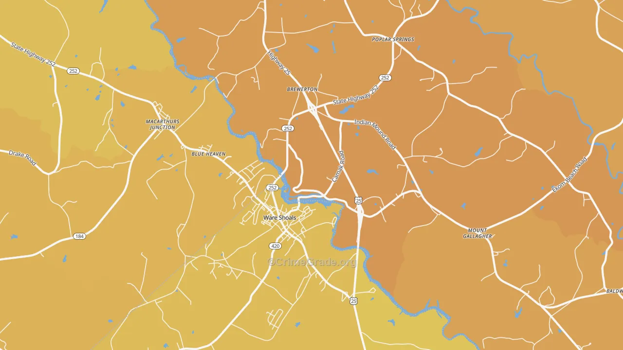 Ware Shoals, SC Map of Vandalism Rates