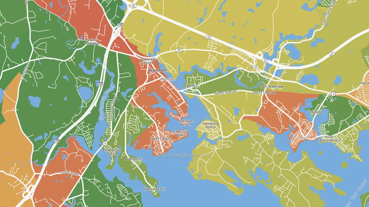 Wareham Center, MA Map of Vandalism Rates