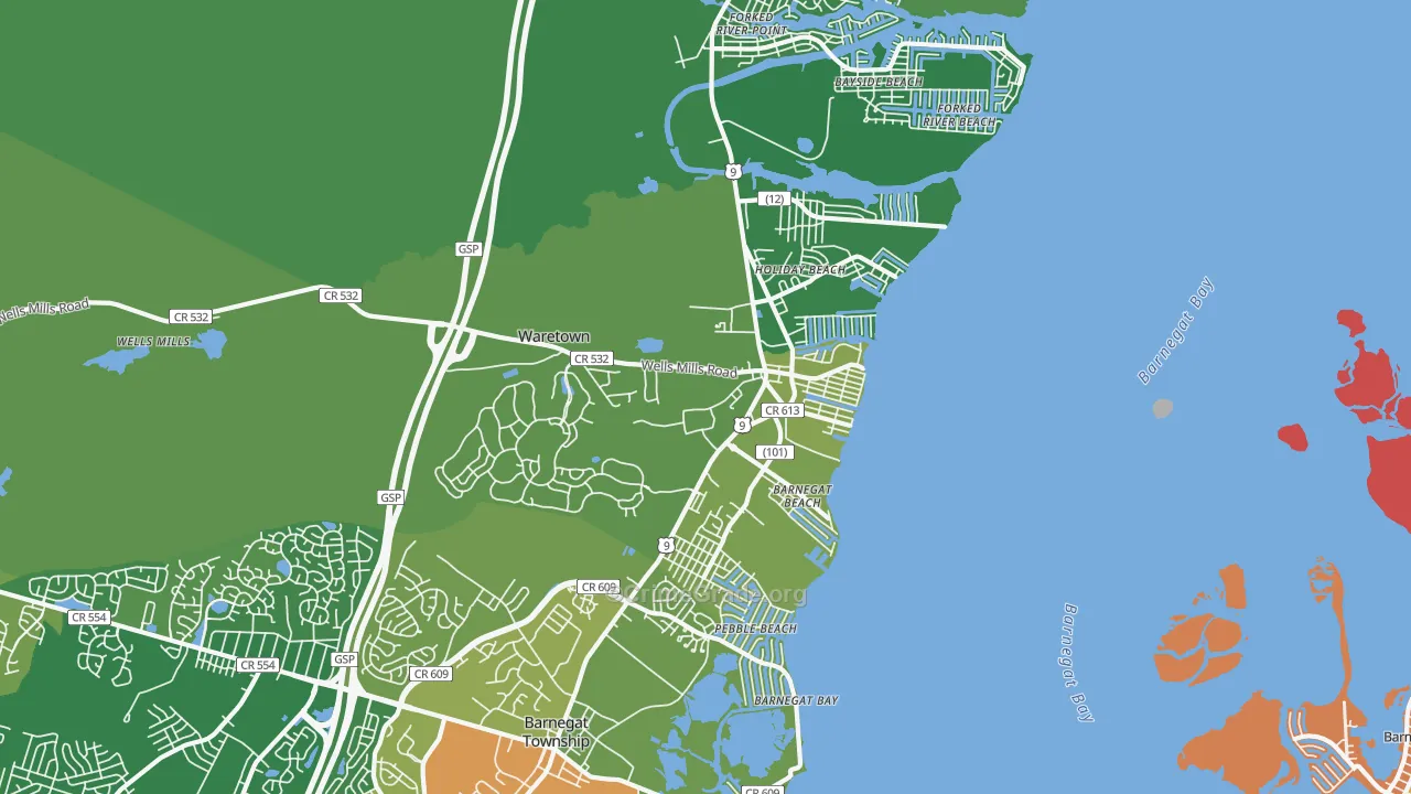 Waretown, NJ Map of Vandalism Rates