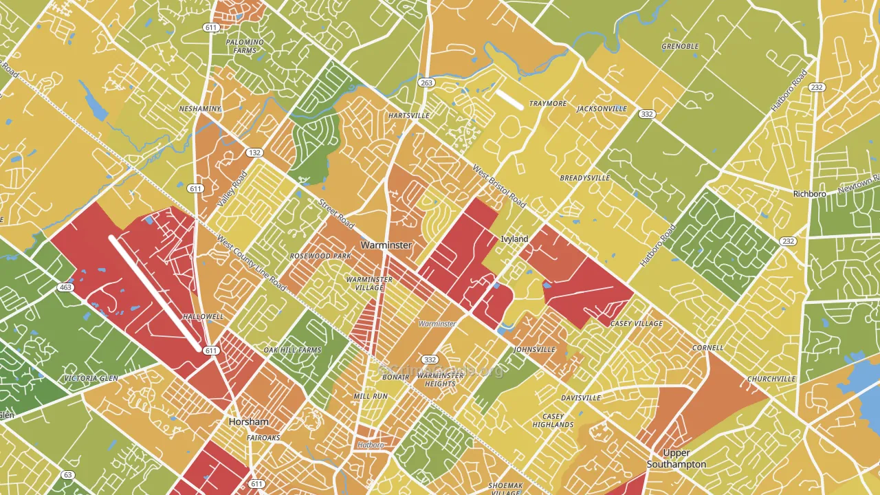 Warminster, PA Map of Vandalism Rates