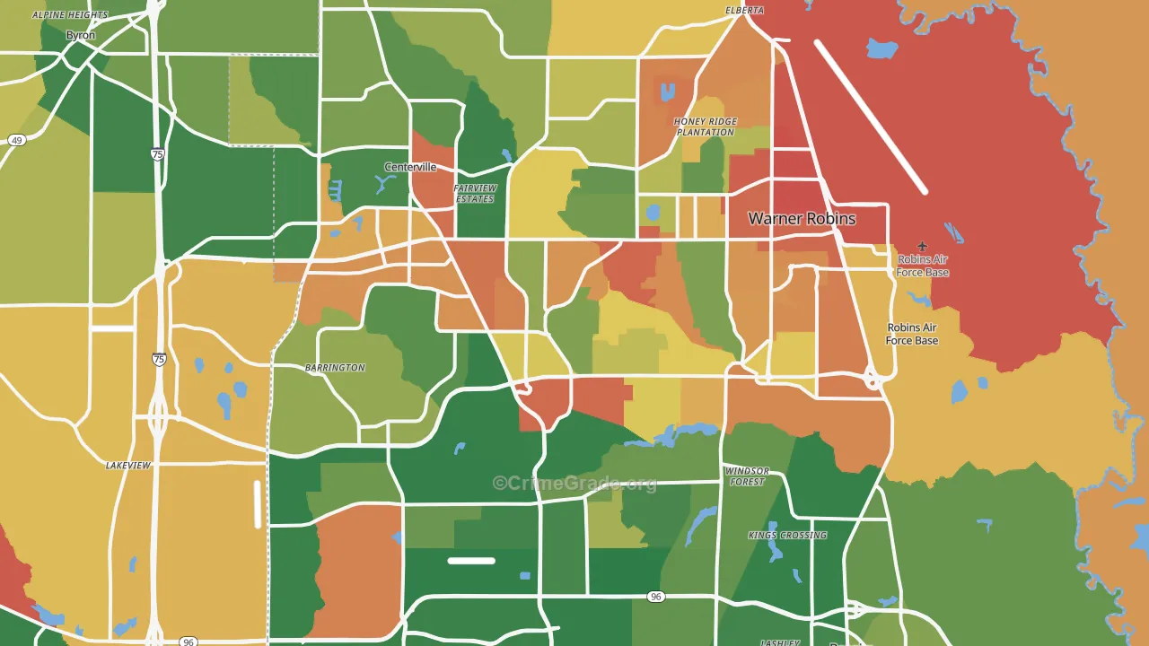 Warner Robins, GA Map of Vandalism Rates