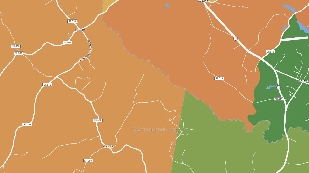 Warner, VA Map of Vandalism Rates