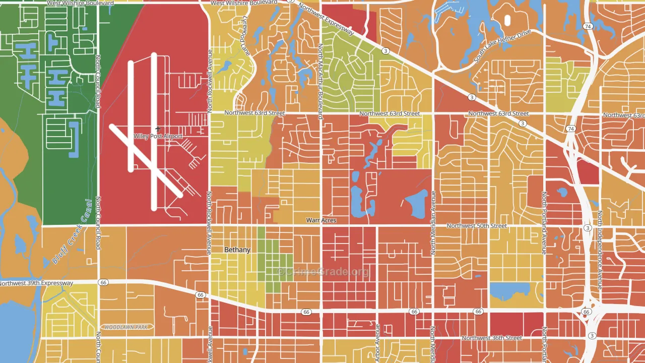 Warr Acres, OK Map of Vandalism Rates