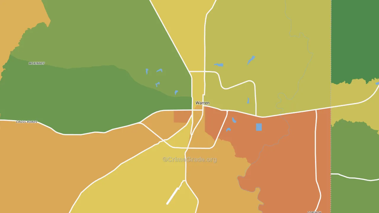 Warren, AR Map of Vandalism Rates