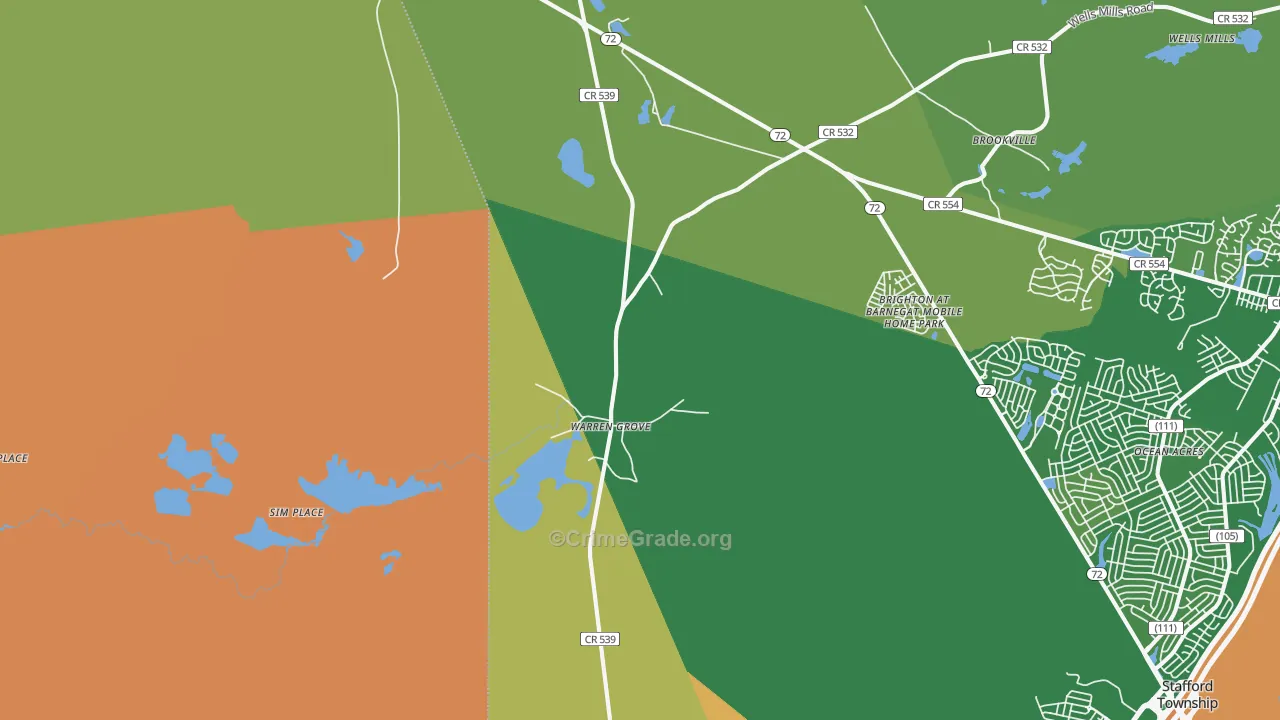 Warren Grove, NJ Map of Vandalism Rates