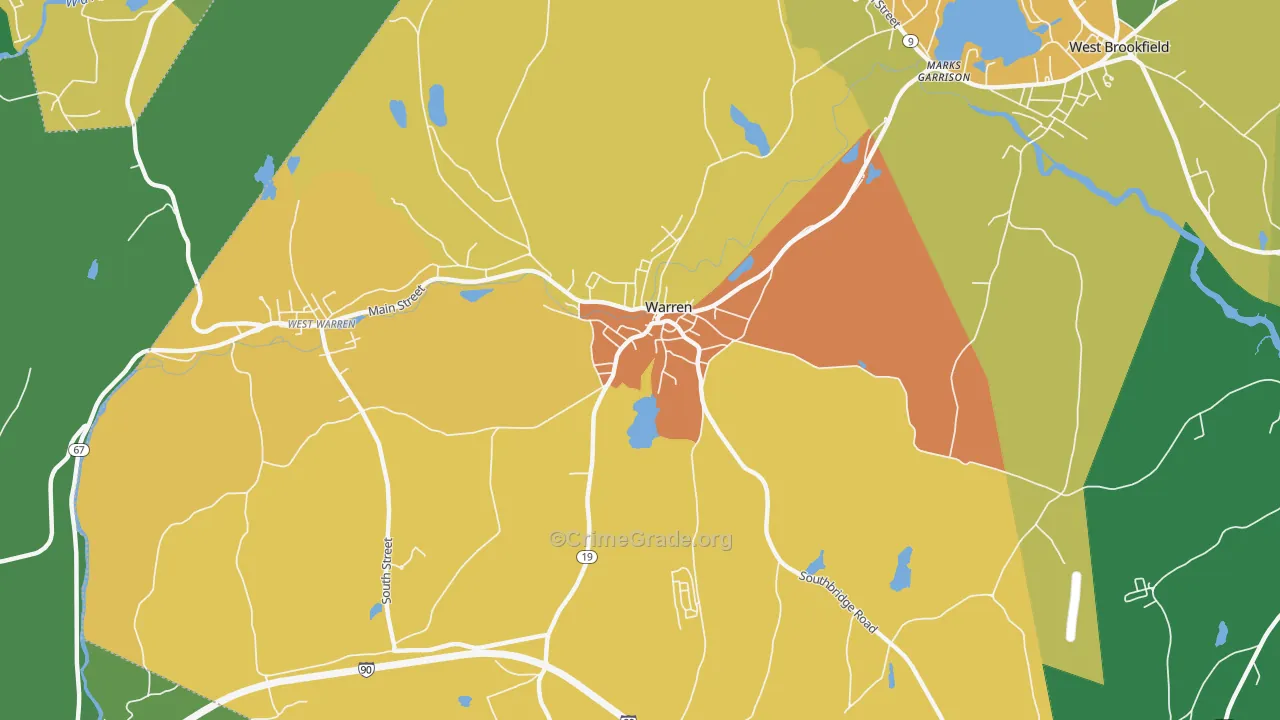 Warren, MA Map of Vandalism Rates