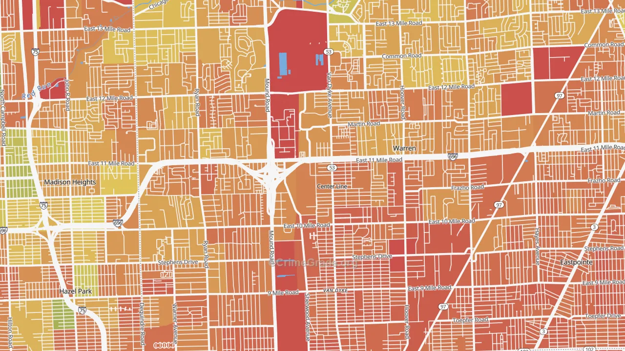 Warren, MI Map of Vandalism Rates
