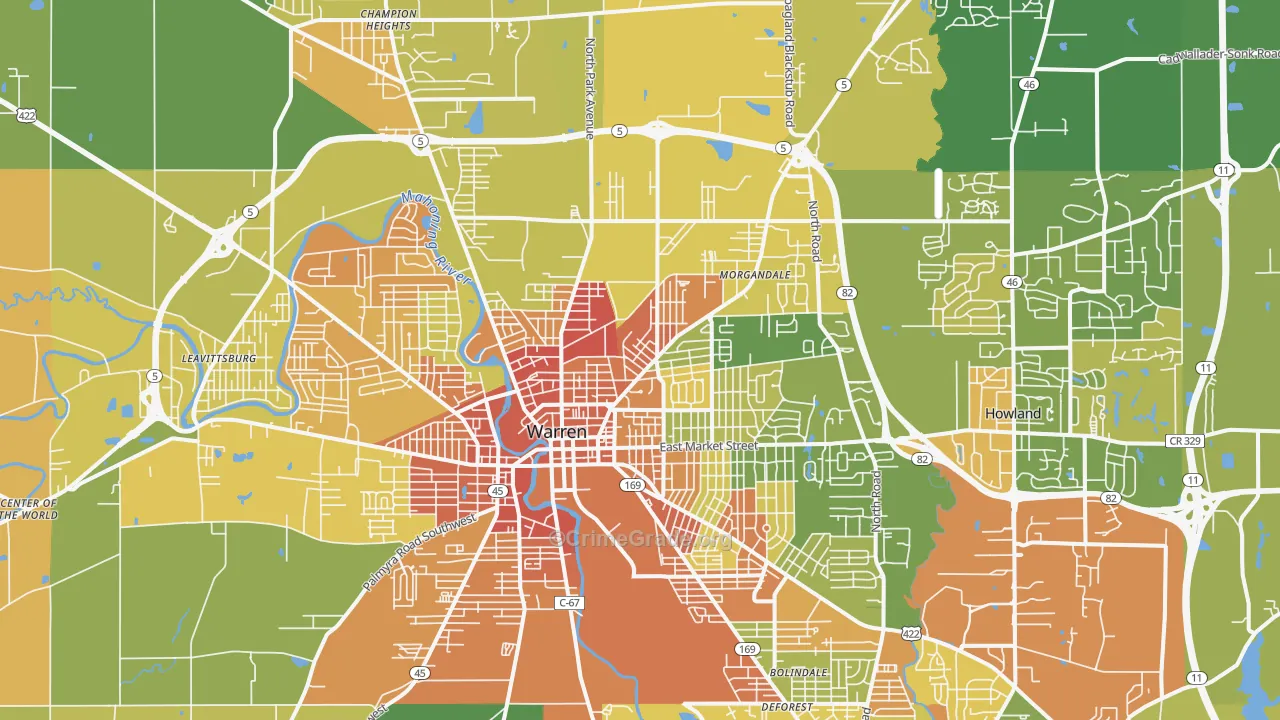 Warren, OH Map of Vandalism Rates