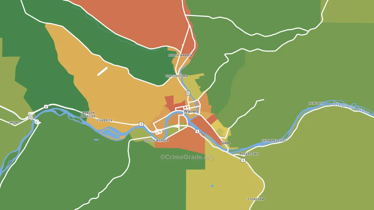 Warren, PA Map of Vandalism Rates