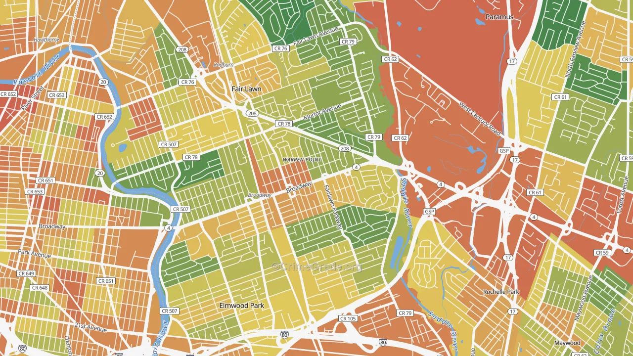 Warren Point, Fair Lawn, NJ Map of Vandalism Rates