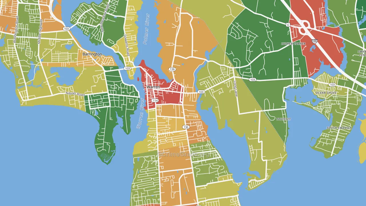 Warren, RI Map of Vandalism Rates