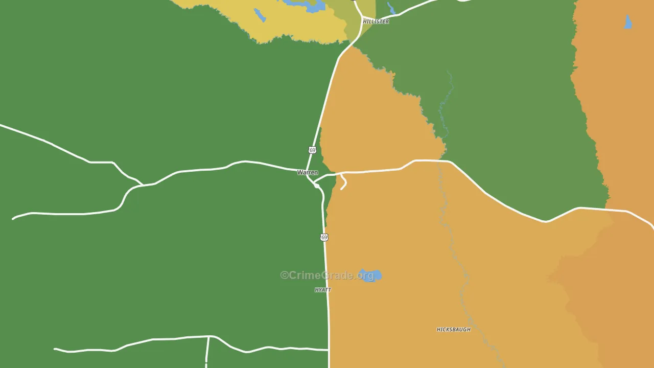 Warren, TX Map of Vandalism Rates