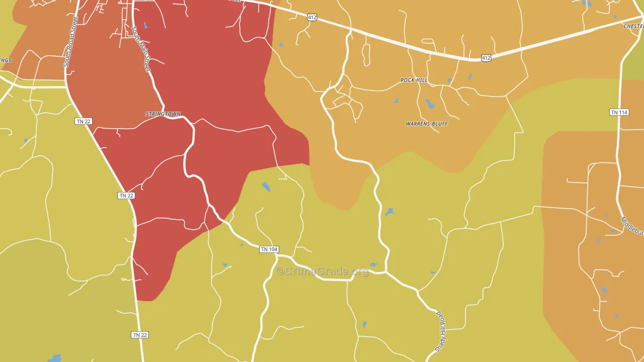 Warrens Bluff, TN Map of Vandalism Rates