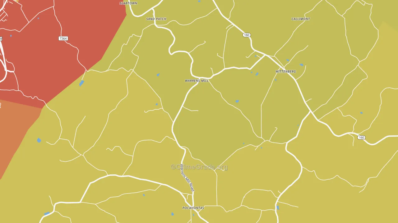 Warrens Mill, PA Map of Vandalism Rates