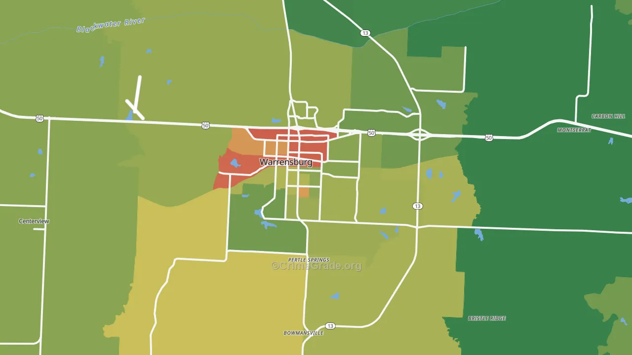 Warrensburg, MO Map of Vandalism Rates