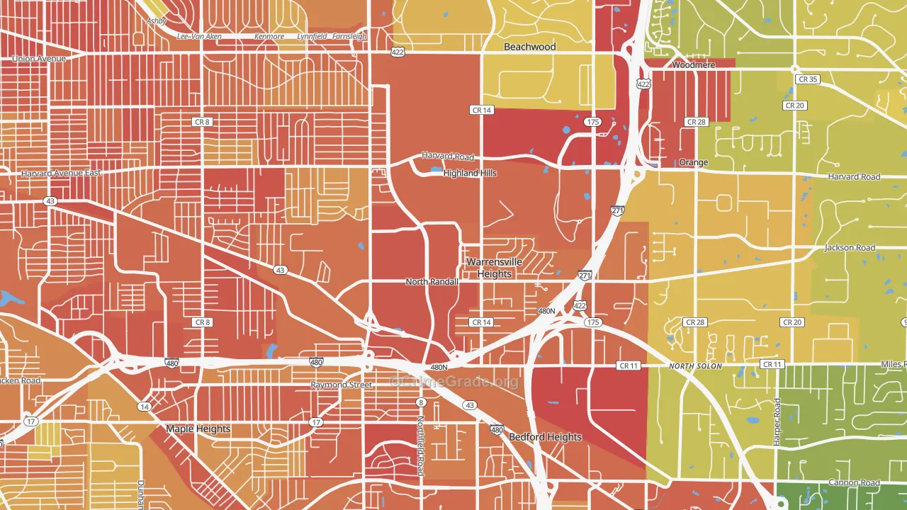 Warrensville Heights, OH Map of Vandalism Rates