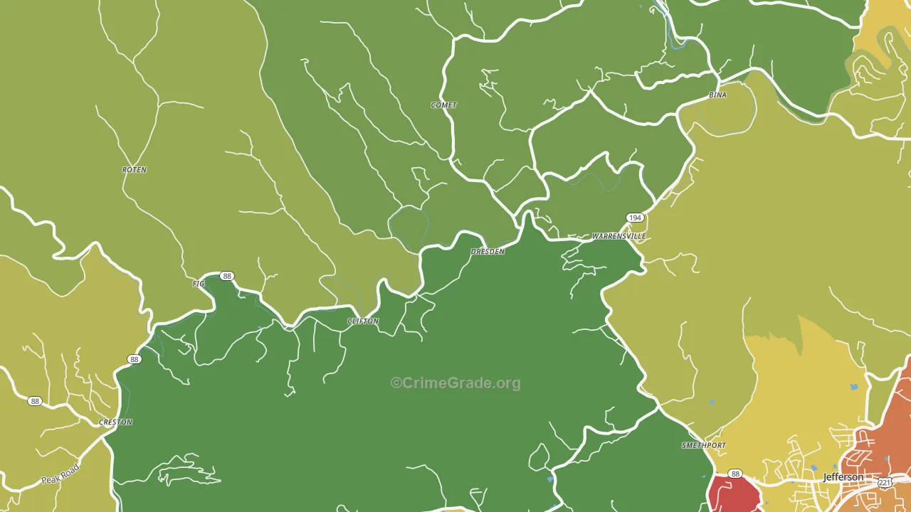 Warrensville, NC Map of Vandalism Rates