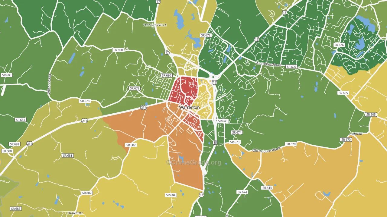 Warrenton, VA Map of Vandalism Rates