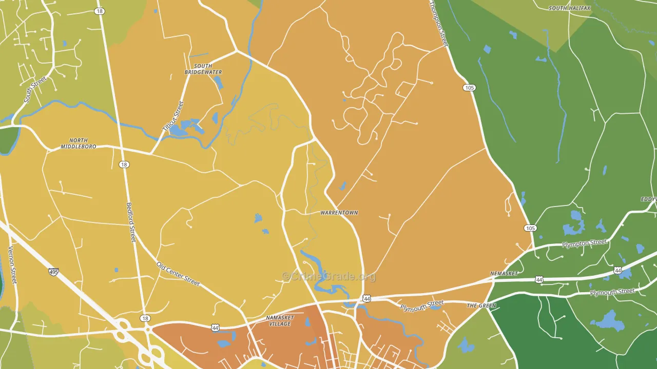 Warrentown, MA Map of Vandalism Rates