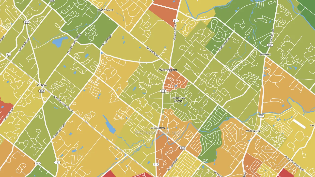 Warrington, PA Map of Vandalism Rates