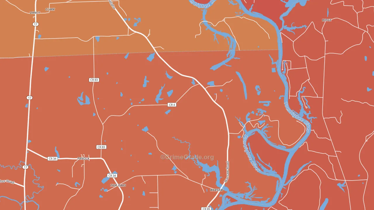 Warsaw, AL Map of Vandalism Rates