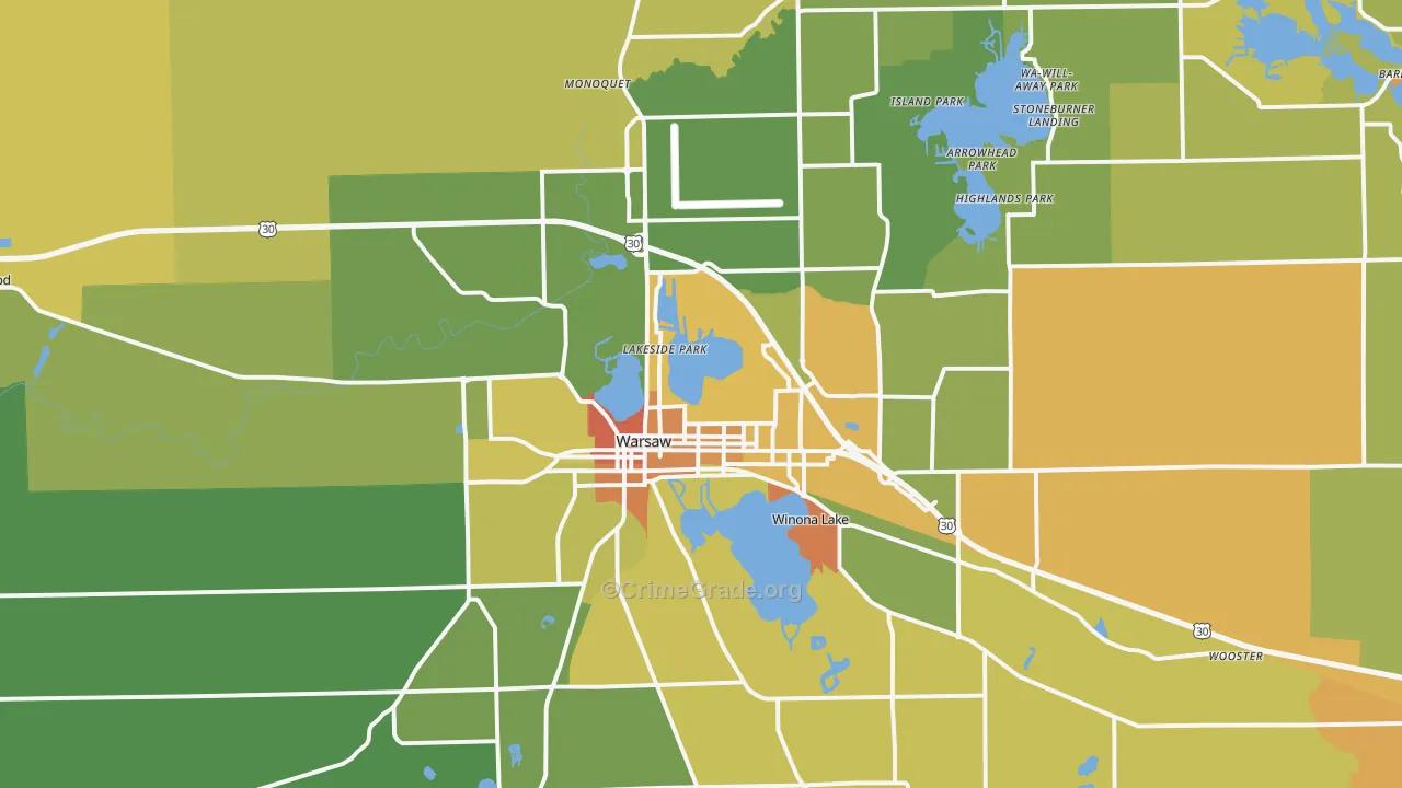 Warsaw, IN Map of Vandalism Rates