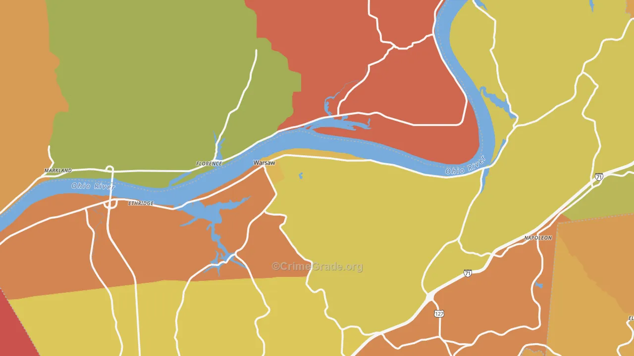 Warsaw, KY Map of Vandalism Rates