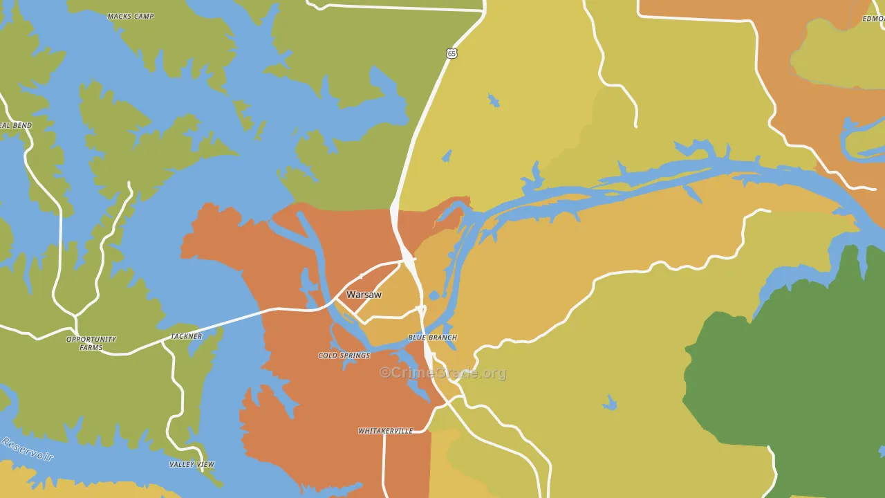 Warsaw, MO Map of Vandalism Rates