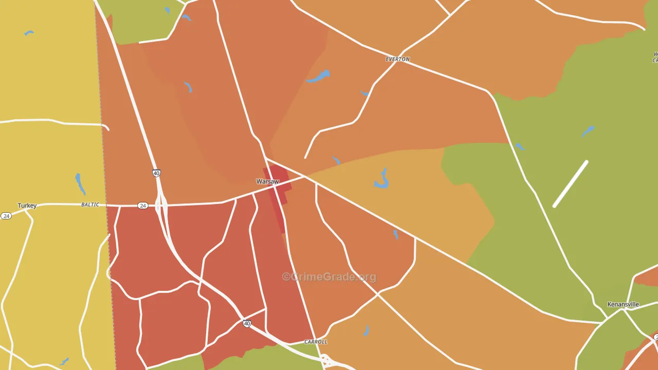 Warsaw, NC Map of Vandalism Rates