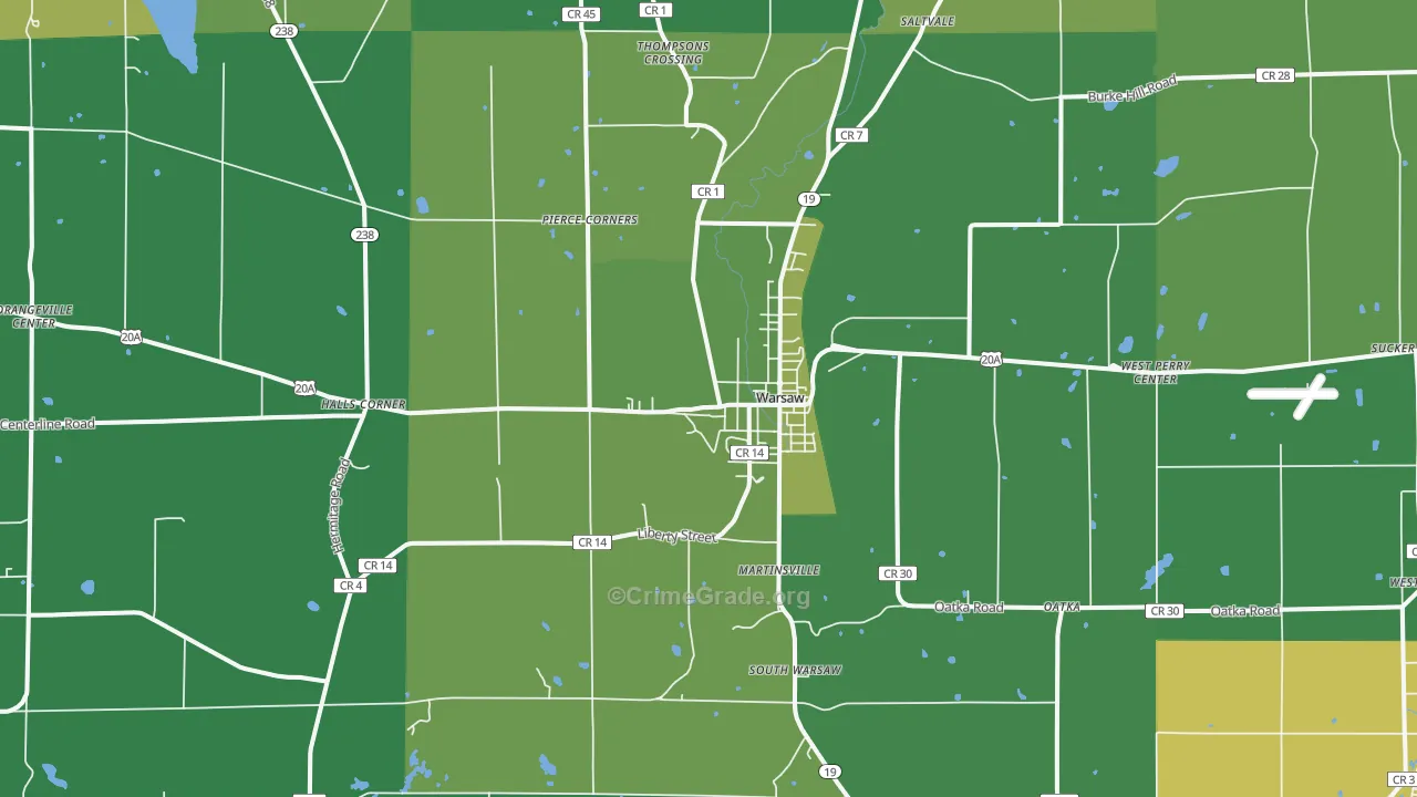 Warsaw, NY Map of Vandalism Rates