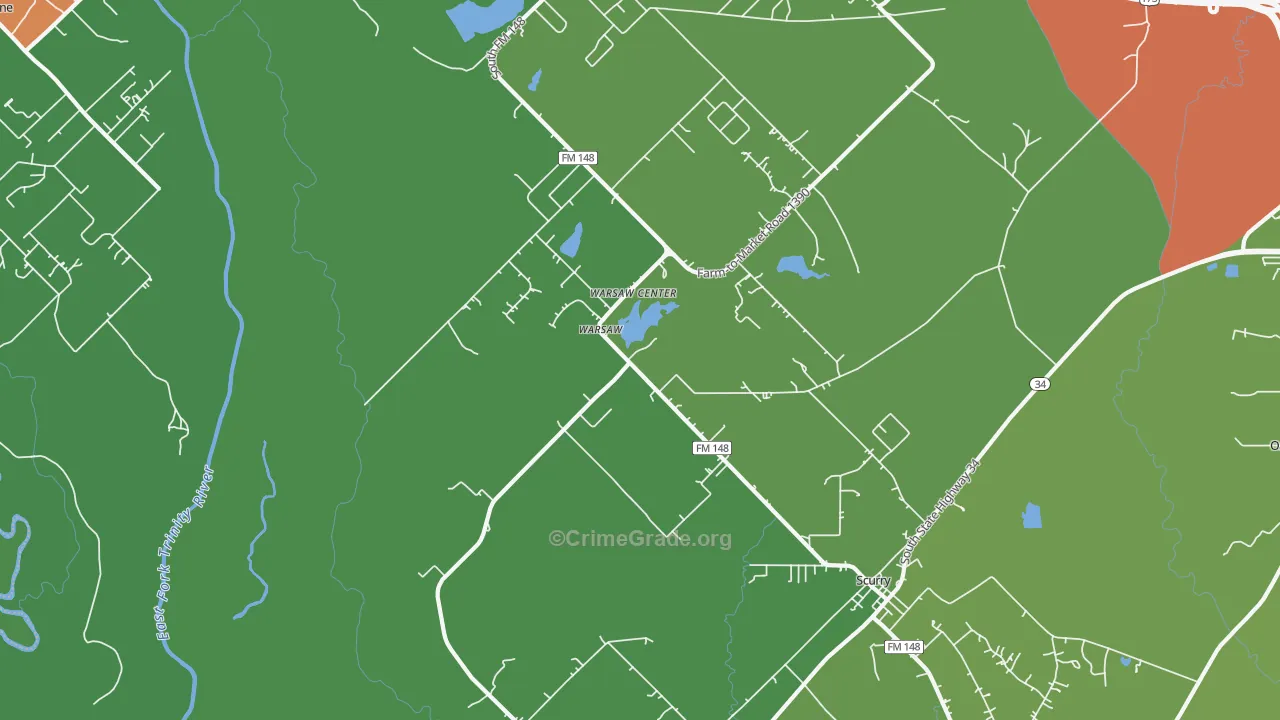 Warsaw, TX Map of Vandalism Rates