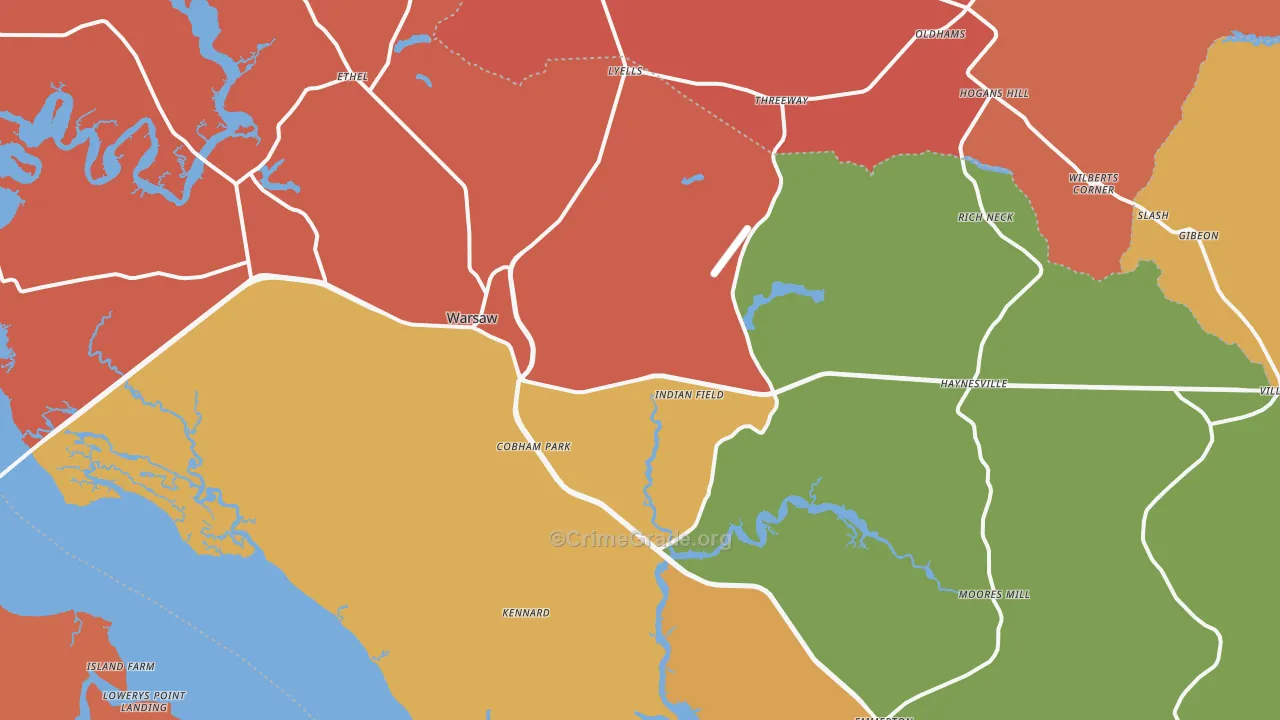 Warsaw, VA Map of Vandalism Rates