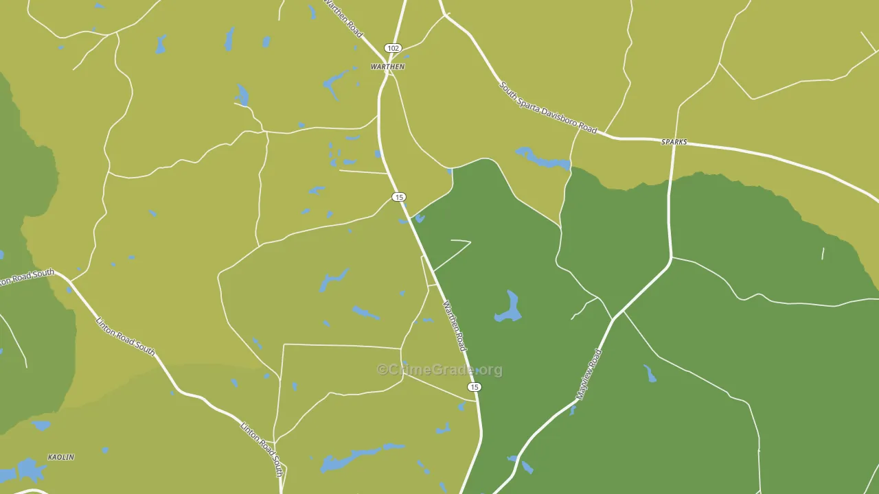 Warthen, GA Map of Vandalism Rates