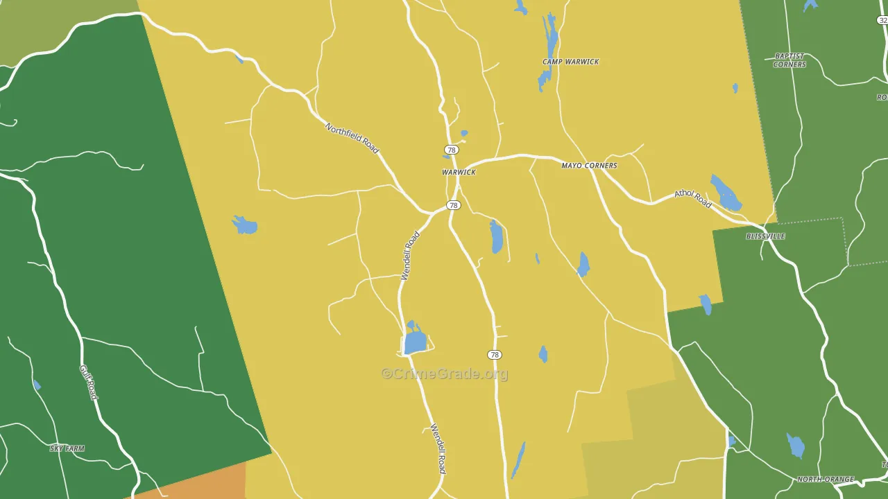 Warwick, MA Map of Vandalism Rates