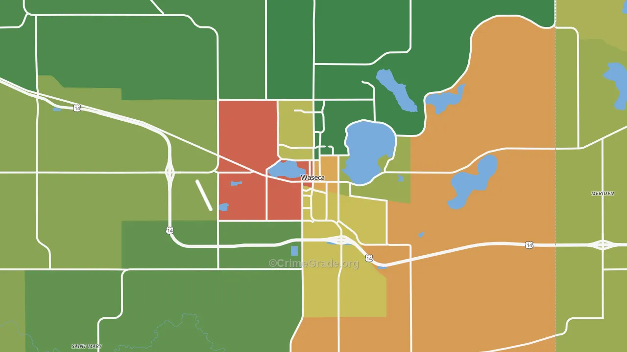 Waseca, MN Map of Vandalism Rates
