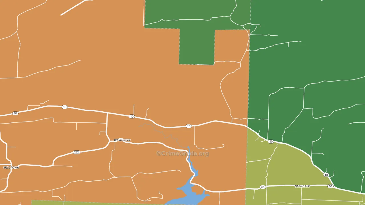 Washburn, AR Map of Vandalism Rates