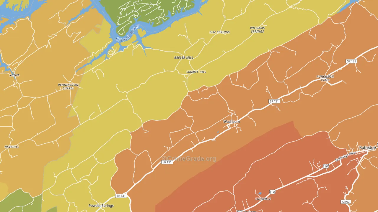 Washburn, TN Map of Vandalism Rates