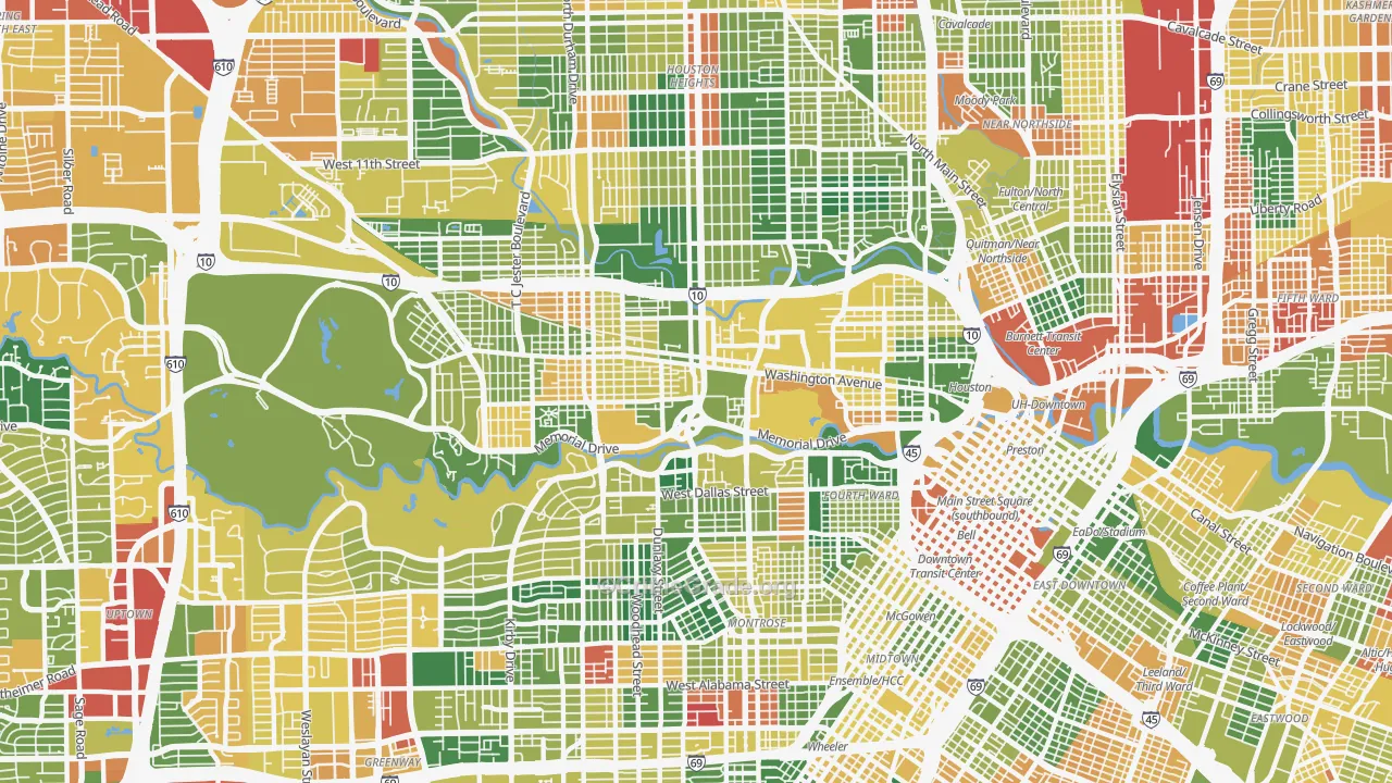 Washington Avenue-Memorial Park, Houston, TX Map of Vandalism Rates