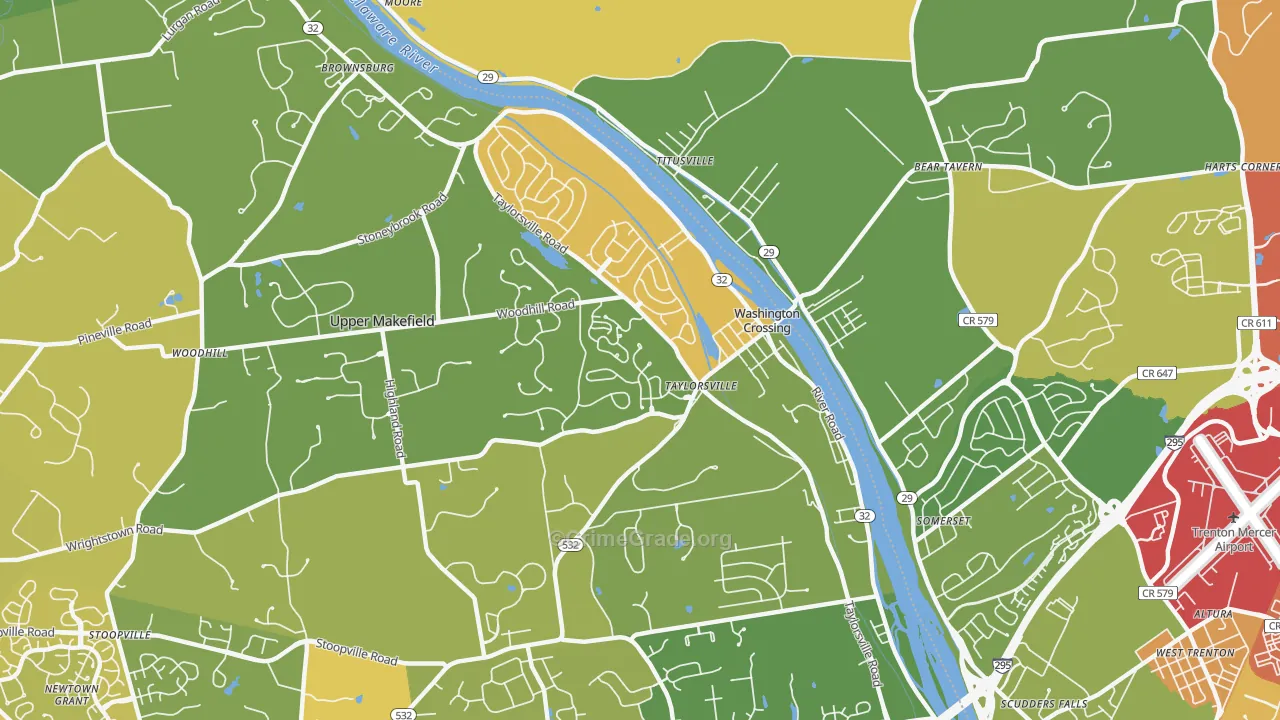 Washington Crossing, PA Map of Vandalism Rates
