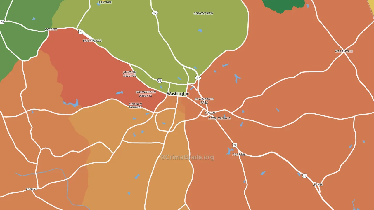 Washington, GA Map of Vandalism Rates
